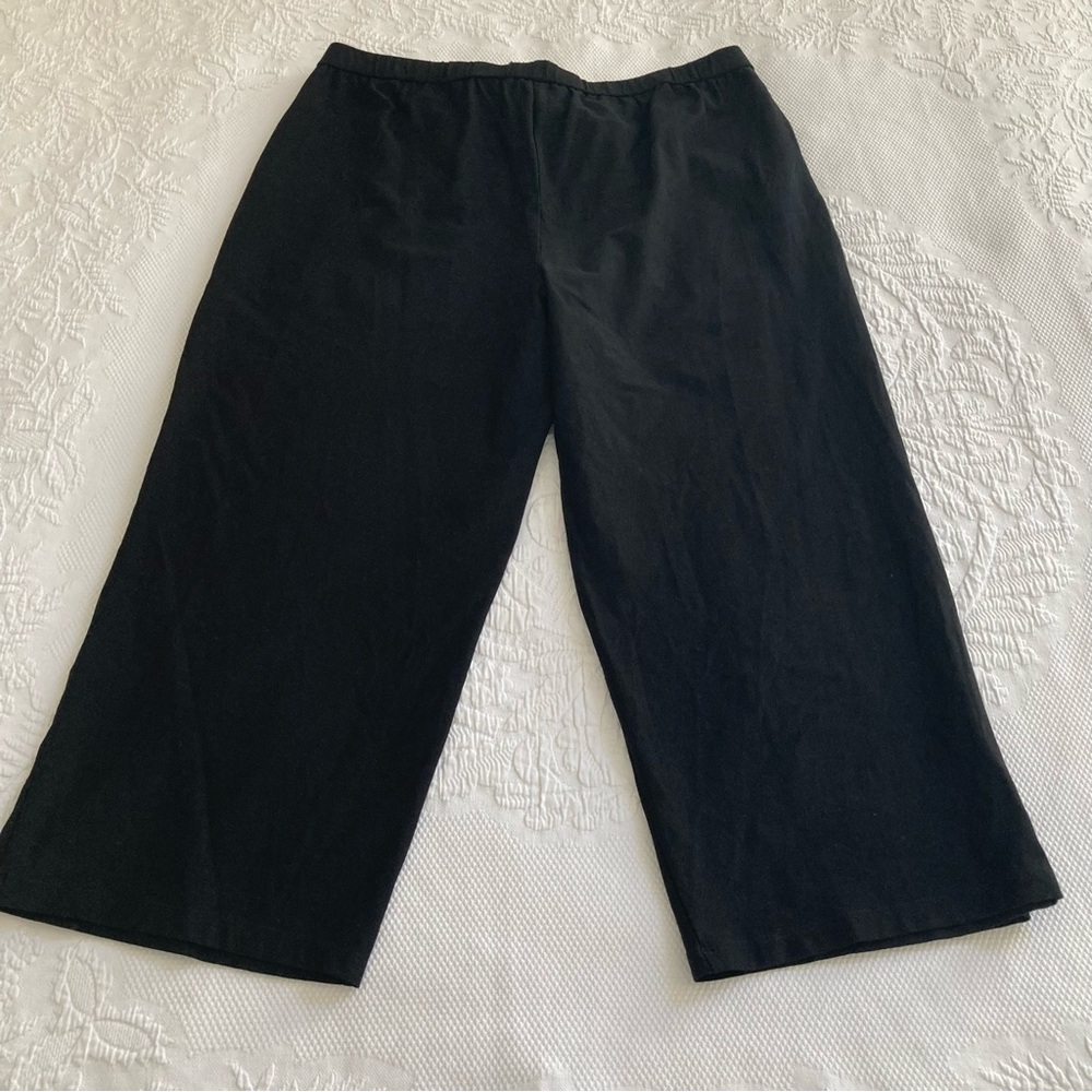 Eileen Fisher Black Cropped Wide-Leg Tie-Front Pants - Picture 12 of 13